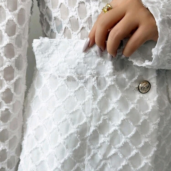 Plaid Jacquard Solid Color Casual Elegant Suit Jacket & Shorts Outfit - Picture 4 of 4